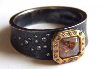 Ring with Orange Fancy Cut Diamond