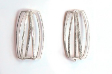 Sterling Silver 3-Dimensional Rectangle Earring