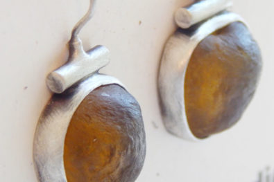 Sterling Earrings w/Vintage glass